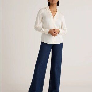 Washable Stretch Silk Notch Collar Blouse